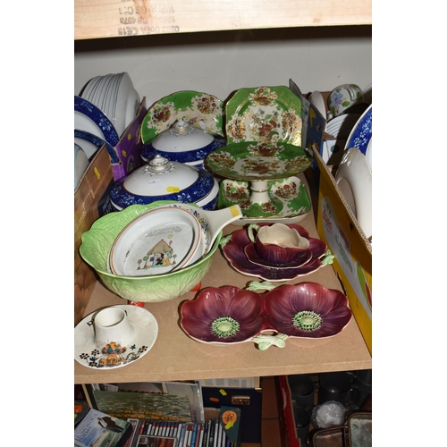 949 - FOUR BOXES AND LOOSE CERAMICS AND KITCHENWARE, to include a T.G. Green Cloverleaf 'Cornish ware' tea... 