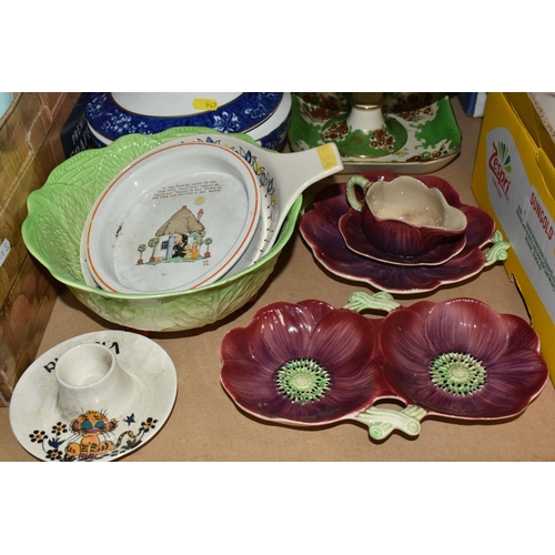 949 - FOUR BOXES AND LOOSE CERAMICS AND KITCHENWARE, to include a T.G. Green Cloverleaf 'Cornish ware' tea... 