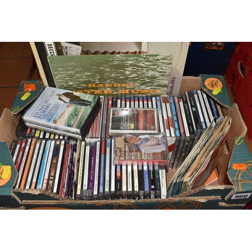 950 - TWO CASES AND ONE BOX OF LP RECORDS AND CDS, to include approximately seventy LP records and forty C... 