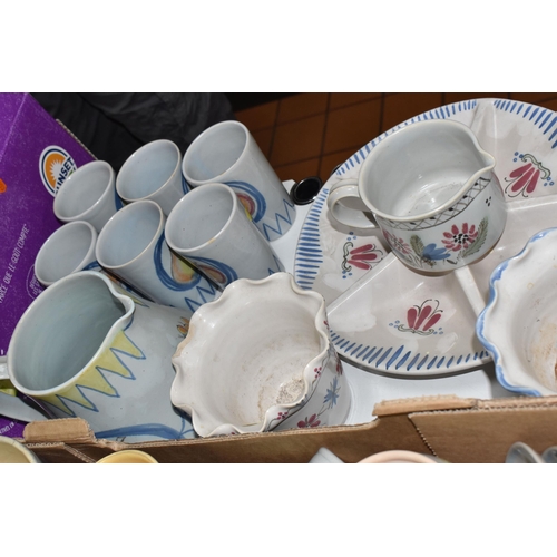 953 - FIVE BOXES AND LOOSE TEA AND DINNER WARES, to include a twenty three piece Denby Peasant pattern tea... 