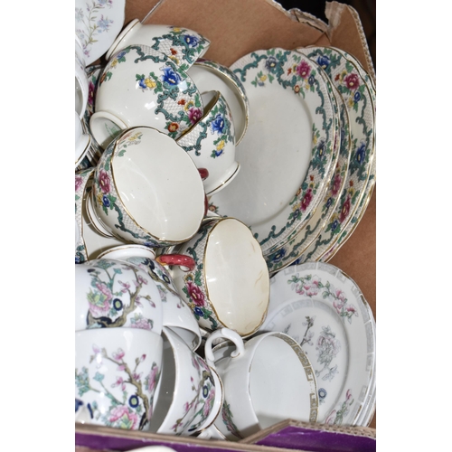 953 - FIVE BOXES AND LOOSE TEA AND DINNER WARES, to include a twenty three piece Denby Peasant pattern tea... 