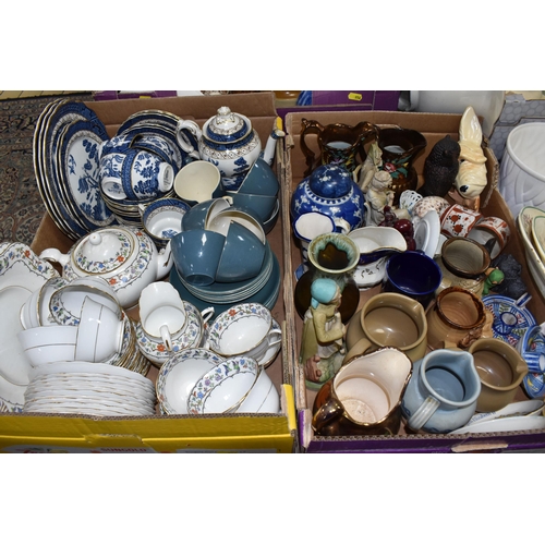 956 - FIVE BOXES AND LOOSE CERAMICS, to include a twenty eight piece Booths Real Old Willow part dinner se... 