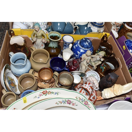 956 - FIVE BOXES AND LOOSE CERAMICS, to include a twenty eight piece Booths Real Old Willow part dinner se... 