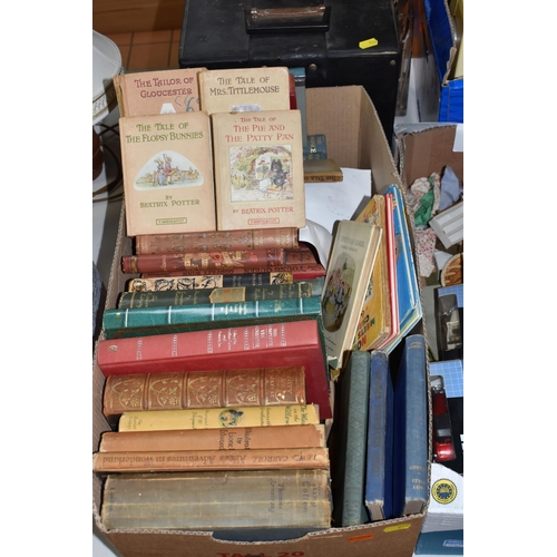 960 - FOUR BOXES OF VINTAGE BOOKS, TOYS, AND MISCELLANEOUS ITEMS, comprising a box of vintage books to inc... 