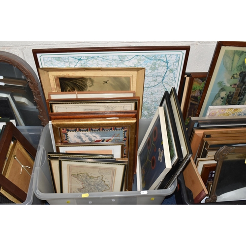 966 - FOUR BOXES AND LOOSE ASSORTED PRINTS ETC, to include steam railway themed prints, landscapes, woolle... 