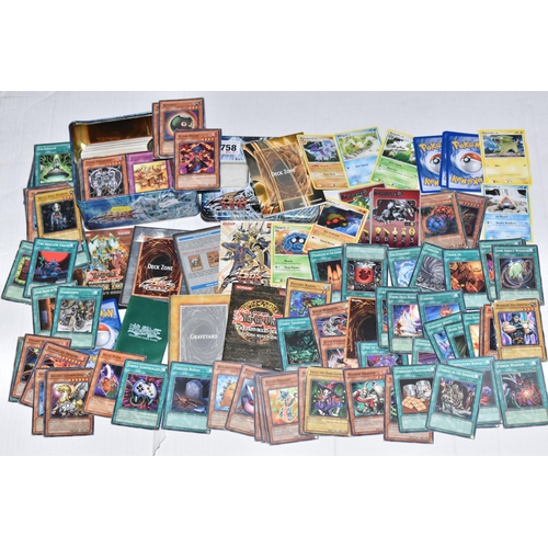 758 - A TIN OF OVER THREE HUNDRED YU-GI-OH CARDS, includes first editions, rares, ultra rares and secret r... 