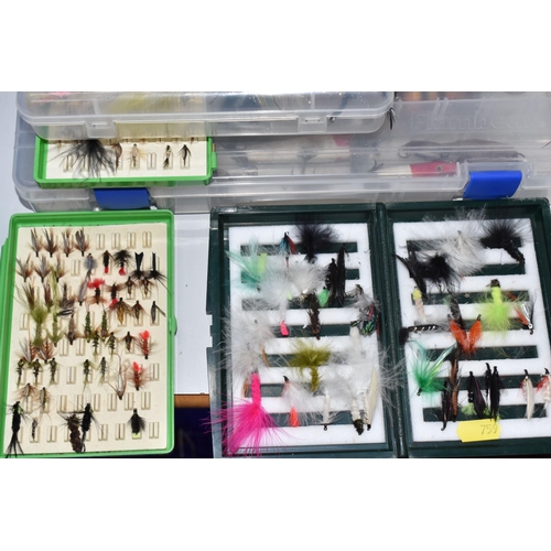 759 - TWO CASES AND LOOSE FISHING LURES AND FLIES, to include a quantity of flies in assorted form and mat... 