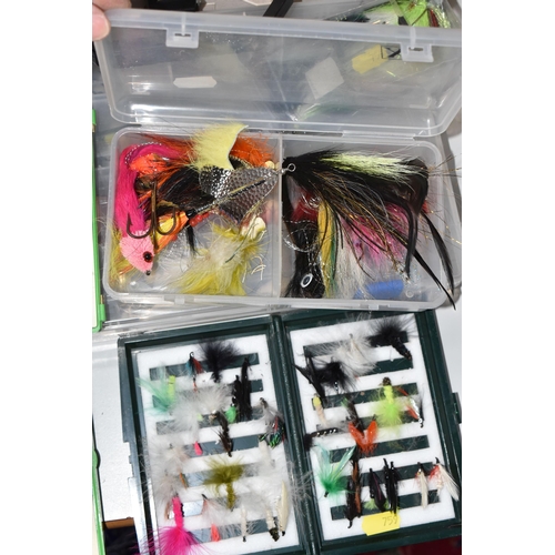 759 - TWO CASES AND LOOSE FISHING LURES AND FLIES, to include a quantity of flies in assorted form and mat... 