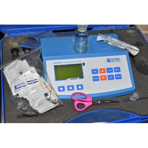 761 - A HANNA HI-83203K AQUACULTURE PHOTOMETER KIT comprising a cased photometer, a glass sample bottle, p... 