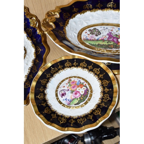 767 - A GROUP OF MAINLY NINETEENTH CENTURY HAND PAINTED WARE, comprising a four piece dessert set dating f... 