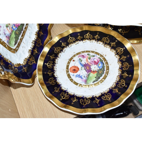 767 - A GROUP OF MAINLY NINETEENTH CENTURY HAND PAINTED WARE, comprising a four piece dessert set dating f... 