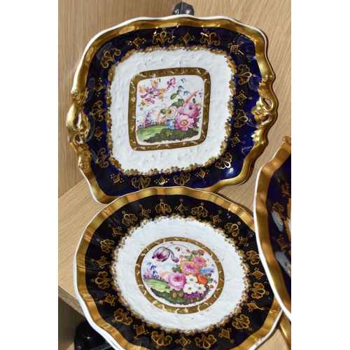 767 - A GROUP OF MAINLY NINETEENTH CENTURY HAND PAINTED WARE, comprising a four piece dessert set dating f... 