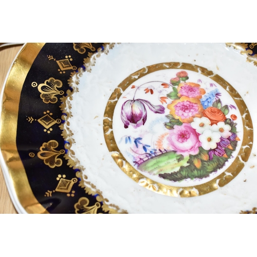 767 - A GROUP OF MAINLY NINETEENTH CENTURY HAND PAINTED WARE, comprising a four piece dessert set dating f... 