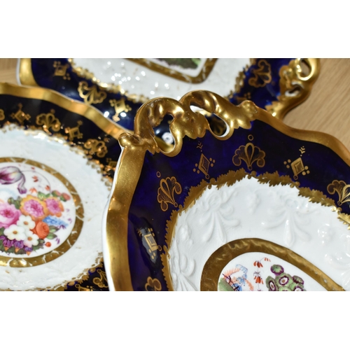 767 - A GROUP OF MAINLY NINETEENTH CENTURY HAND PAINTED WARE, comprising a four piece dessert set dating f... 