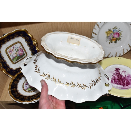 767 - A GROUP OF MAINLY NINETEENTH CENTURY HAND PAINTED WARE, comprising a four piece dessert set dating f... 