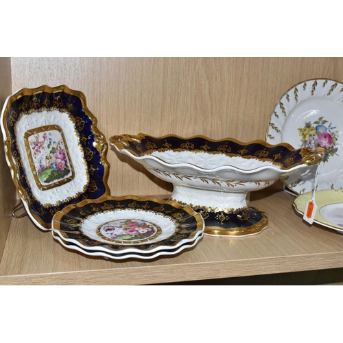 767 - A GROUP OF MAINLY NINETEENTH CENTURY HAND PAINTED WARE, comprising a four piece dessert set dating f... 