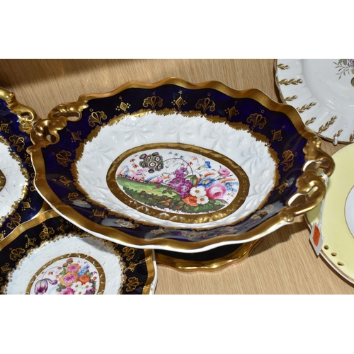 767 - A GROUP OF MAINLY NINETEENTH CENTURY HAND PAINTED WARE, comprising a four piece dessert set dating f... 