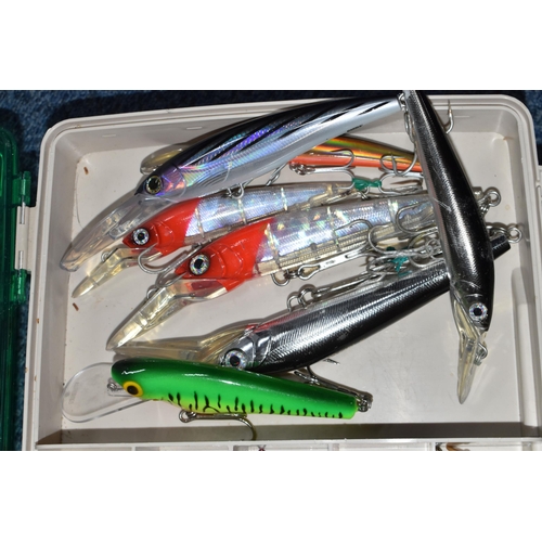 768 - A BOX OF ASSORTED FISHING LURES, to include jerkbait and poppers, all with barbed hooks, brands to i... 