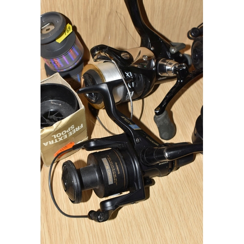 769 - A GROUP OF FISHING REELS, to include a Fox Santos 3200FD reel (as new with tag attached), a Shimano ... 