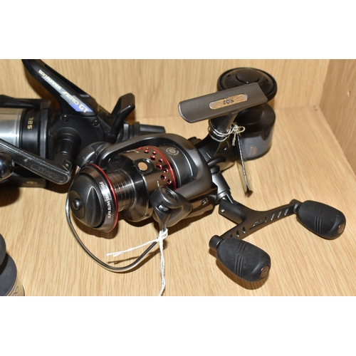 769 - A GROUP OF FISHING REELS, to include a Fox Santos 3200FD reel (as new with tag attached), a Shimano ... 