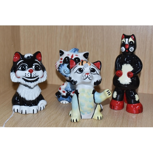 772 - FOUR LORNA BAILEY CAT FIGURES, comprising Tex, Busy Bee, Bruiser and Tad, height of tallest 16.5cm, ... 