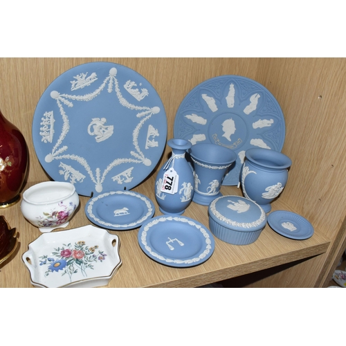 778 - A QUANTITY OF CERAMIC GIFT AND TEA WARES, ETC, to include nine pieces of Wedgwood pale blue jasperwa... 