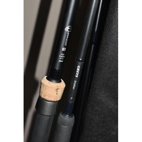 793 - THREE FISHING RODS, comprising a Korum 3 Generation 12ft Barbel 2lb TC, a Grey's Stalker 7' carp rod... 