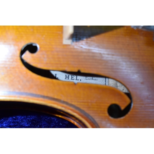 795 - A CASED JOSEPH HEL VIOLIN, stamped below the button 'J. HEL', interior label reads 'J. Hel, Luthier ... 