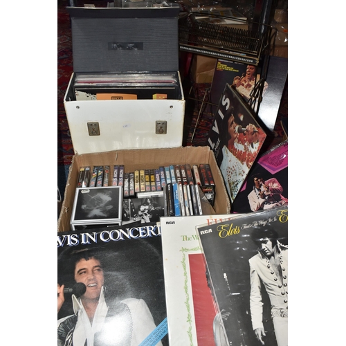 797 - A BOX, A CASE AND LOOSE CDS, CASSETTE TAPES, RECORDS AND RECORD HOLDER, to include a David Bowie CD ... 