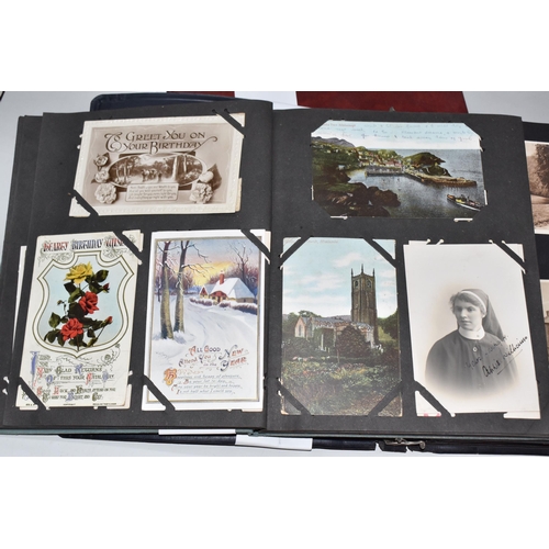 804 - THREE POSTCARD ALBUMS comprising an album of approximately eighty postcards centred on Alton Towers,... 