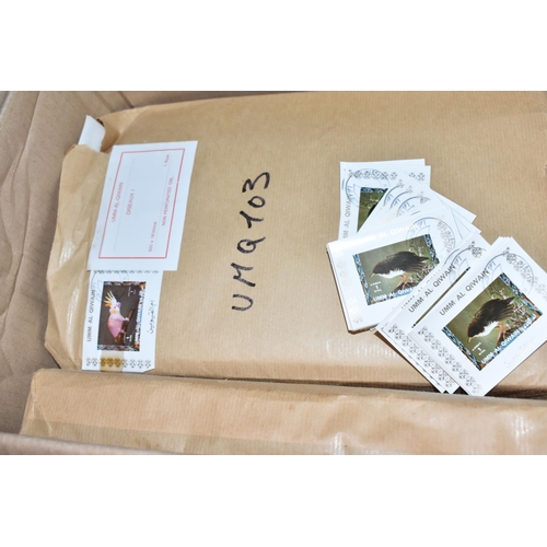 805 - SIX BOXES OF 'CINDERELLA/LOCAL' STAMPS to include thousands of Staffa Scotland, Umm Al Qaiwan, Ras A... 