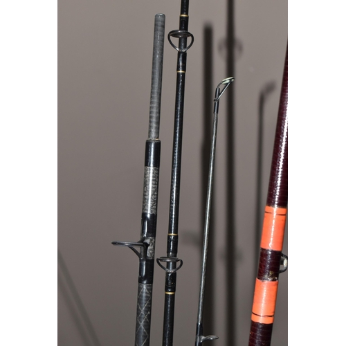 812 - THREE FISHING RODS to include a Team Daiwa 'Amorphous Whisker' rod, length 290cm 4-10oz casting weig... 