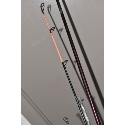 812 - THREE FISHING RODS to include a Team Daiwa 'Amorphous Whisker' rod, length 290cm 4-10oz casting weig... 