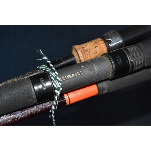 812 - THREE FISHING RODS to include a Team Daiwa 'Amorphous Whisker' rod, length 290cm 4-10oz casting weig... 