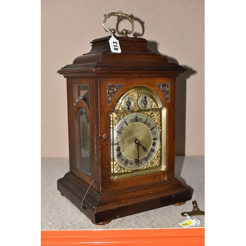 813 - A LATE NINTEENTH CENTURY/EARLY TWENTIETH CENTURY WINTERHALDER AND HOFMEIER BRACKET CLOCK with a bras... 