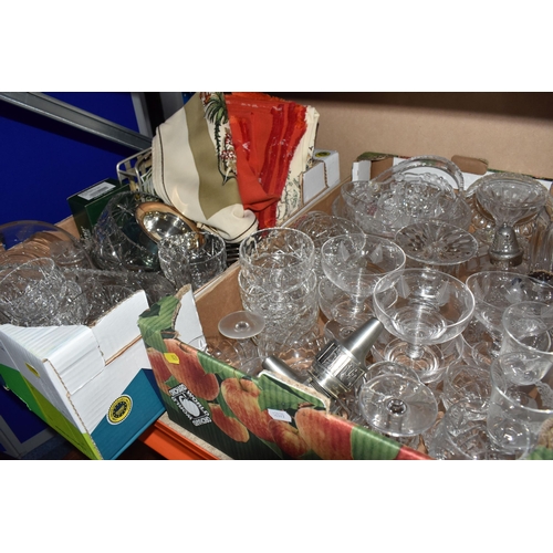 826 - FIVE BOXES OF MIXED CERAMICS AND GLASSWARE to include a box of Royal Doulton 'Camelot' tea and dinne... 