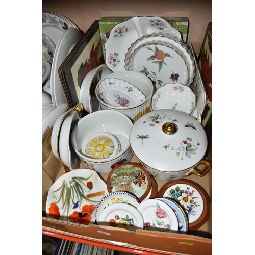 826 - FIVE BOXES OF MIXED CERAMICS AND GLASSWARE to include a box of Royal Doulton 'Camelot' tea and dinne... 