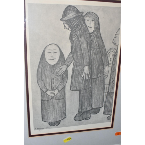 830 - L.S. LOWRY ( 1887-1976) 'FAMILY DISCUSSION', A LIMITED EDITION PRINT, depicting a mother, father and... 