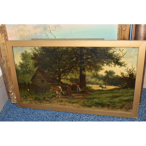 834 - A LATE 19TH / EARLY 20TH CENTURY ENGLISH SCHOOL LANDSCAPE, depicting a young girl driving cattle alo... 