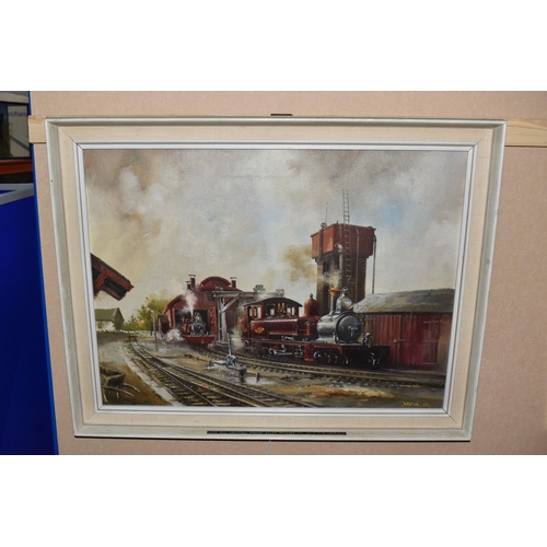 839 - DAVID WESTON (1935-2011) 'LEEK AND MANIFOLD VALLEY LIGHT RAILWAY', two steam locomotive train in a s... 