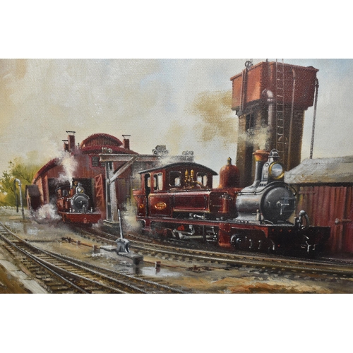 839 - DAVID WESTON (1935-2011) 'LEEK AND MANIFOLD VALLEY LIGHT RAILWAY', two steam locomotive train in a s... 