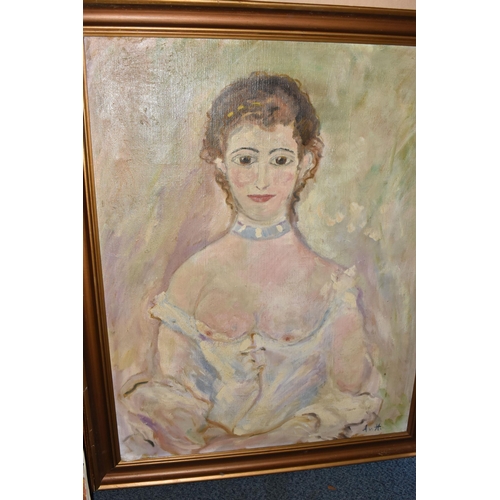 843 - A SMALL QUANTITY OF 20TH CENTURY PICTURES, comprising an oil on canvas portrait Madame Henriot after... 