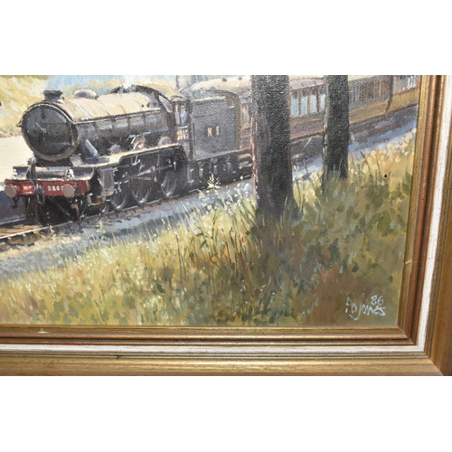 848 - PETER OWEN JONES (1933-1993) 'END OF TERM', a steam locomotive is pulling in to a rural train statio... 