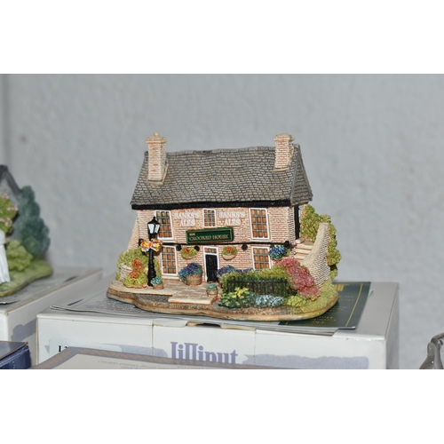 853 - A COLLECTION OF LILLIPUT LANE COTTAGES, comprising boxed cottages: The Crooked House, The Cuddy, Man... 