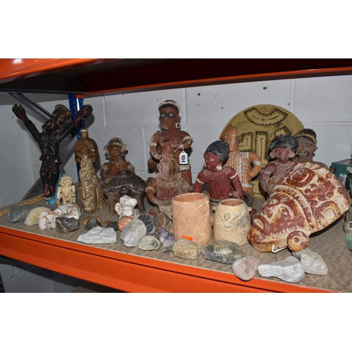 854 - A GROUP OF MESOAMERICAN STYLE FIGURES, FOSSILS AND MINERALS, ETC, to include various ceramic figures... 