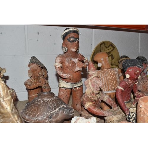 854 - A GROUP OF MESOAMERICAN STYLE FIGURES, FOSSILS AND MINERALS, ETC, to include various ceramic figures... 