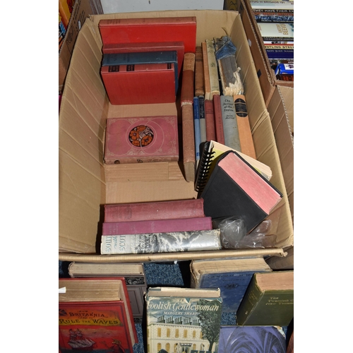 857 - THREE BOXES AND LOOSE BOOKS AND PICTURES, approximately sixty five mainly hardback titles to include... 