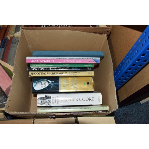 857 - THREE BOXES AND LOOSE BOOKS AND PICTURES, approximately sixty five mainly hardback titles to include... 