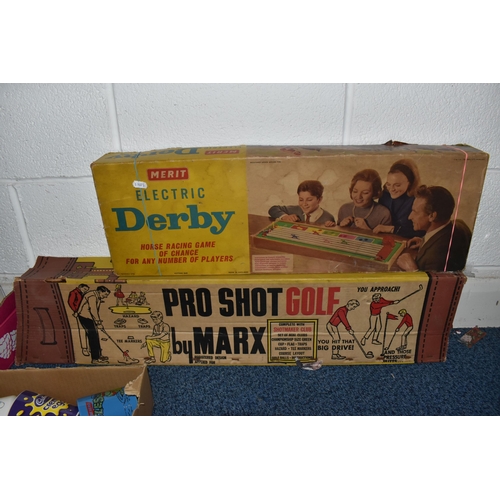 858 - THREE BOXES AND LOOSE TOYS, GAMES AND ADVERTISING ITEMS, to include a Marx Toys 'Three Keys to Treas... 