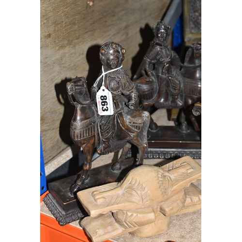 863 - A COLLECTION OF ASIAN AND OTHER ITEMS, to include a bronze figure of a man on horseback, height 16.5... 